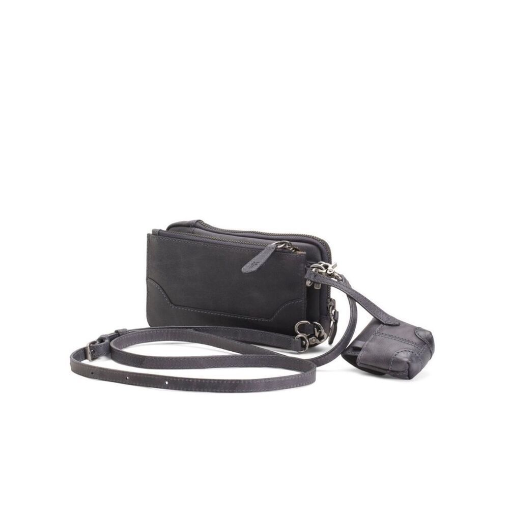 FRYE Gray Distressed Leather Melissa 3-in-1 Pouch Purse Sanitizer Crossbody Bag